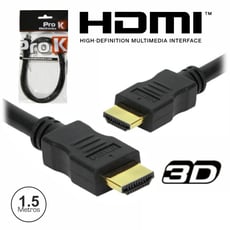 ProK   Cabo HDMI Dourado Macho / Macho 1.4 Preto 1.5m  - Cable HDMI 1.4 Alta resolución compatible con 3D, HDMI macho / HDMI macho, tecnología HDMI1.4, La versión HDMI 1.4 permite conexiones de 100 Mbit/s, Admite resoluciones 4K x 2K, hasta 1080p Full HD...