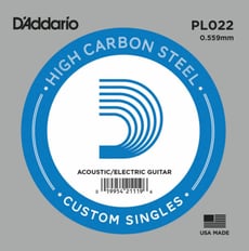 Daddario  PL022 Single String - Calibre: 022, acero liso, Mayor calidad de sonido y durabilidad, 