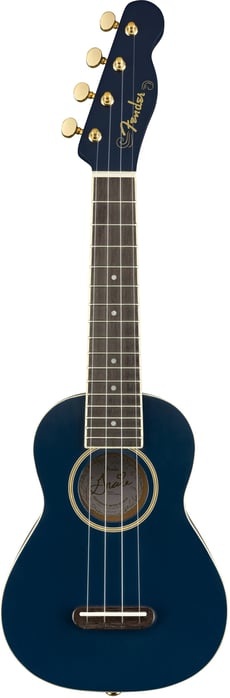 Fender Grace VanderWaal Moonlight Soprano Ukulele - Color azul, marca guardabarros, Geard, afinadores dorados abiertos, Longitud de la escala 13,6