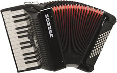 Hohner  BR48B-N Bravo Piano Accordion 26-Key/48 Bass Black B-Stock - Modelo Bravo II 48, De color negro, Estándar de calidad de la placa de caña, número de billetes 26, clase cromatica, teclas de piano 26, 