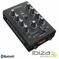 Ibiza  Mesa de Mistura 2 Canais REC Bluetooth MIX500BT - Mesa de mezclas con 2 canales, 2 entradas de línea y 1 MIC, Reproductor MP3 con entrada USB y Bluetooth, Salida REC (grabación), Crossfader, Control de agudos, medios y graves, Peso: 0,55 kg, 