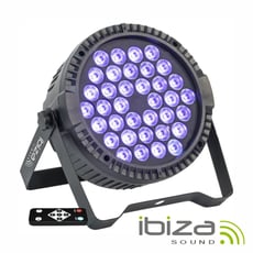 Ibiza  Projector PAR c/ 36 Leds 3W UV DMX B-Stock - Proyector con LED UV, Número de LED: 36 LED con potencia de 3W, 36 LED UV, 3 modos, Automático, MAESTRO-ESCLAVO, 2 canales DMX, Voltaje de funcionamiento: 110-240V~50/60Hz, Dimensiones: 185x185x80m...
