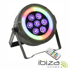 Ibiza  Projetor PAR C/ 7 Leds 6W RGBW 1 Anel LED DMX - Proyector con LED RGBW y efectos de control, Número de LEDs: 7 LEDs con 6W de potencia, 7 LED RGBW 3 en 1, anillo 48 LED SMD5050, Automático, MAESTRO-ESCLAVO, 10 canales DMX, Voltaje de funcionamie...