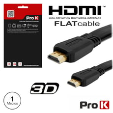 ProK   Cabo HDMI Dourado Macho / Macho 1.4 Preto 1M Flat  - Cable HDMI 1.4 Alta resolución compatible con 3D, HDMI macho / HDMI macho, tecnología HDMI1.4, La versión HDMI 1.4 permite conexiones de 100 Mbit/s, Admite resoluciones 4K x 2K, hasta 1080p Full HD...
