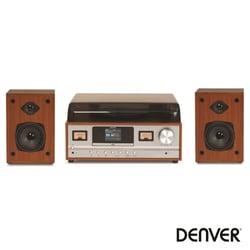 Denver  33/45/78RPM Vintage 2X5W Madeira Clara - Tocadiscos vintage con altavoces, Control de velocidad: 33rpm, 45rpm y 78rpm, Equipado con 2 altavoces de 5 W (cada uno), Radio FM, CD, Bluetooth, AUX, Material: Madera, Color: marrón (madera), Pot...