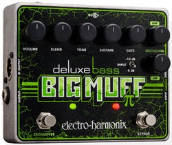 Electro Harmonix Deluxe Bass Big Muff Pi - Distorsión y Fuzz, Botones: Volumen, Tono, Sustain, Blend, Gate, Crossover HPF, Mini interruptor (entrada 0 / -10 dB), LPF cruzado, interruptor de derivación, Salida XLR, 